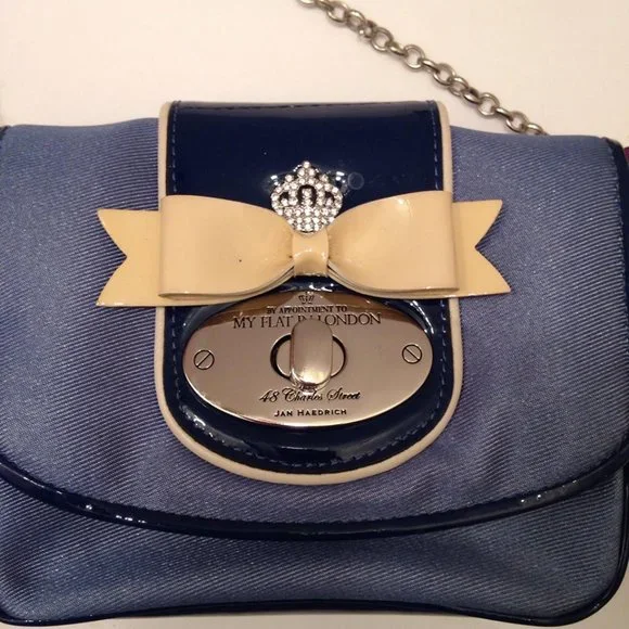 MY FLAT IN LONDON BLUE CROSSBODY BAG patent leather bow accent MFIL - Picture 6 of 7